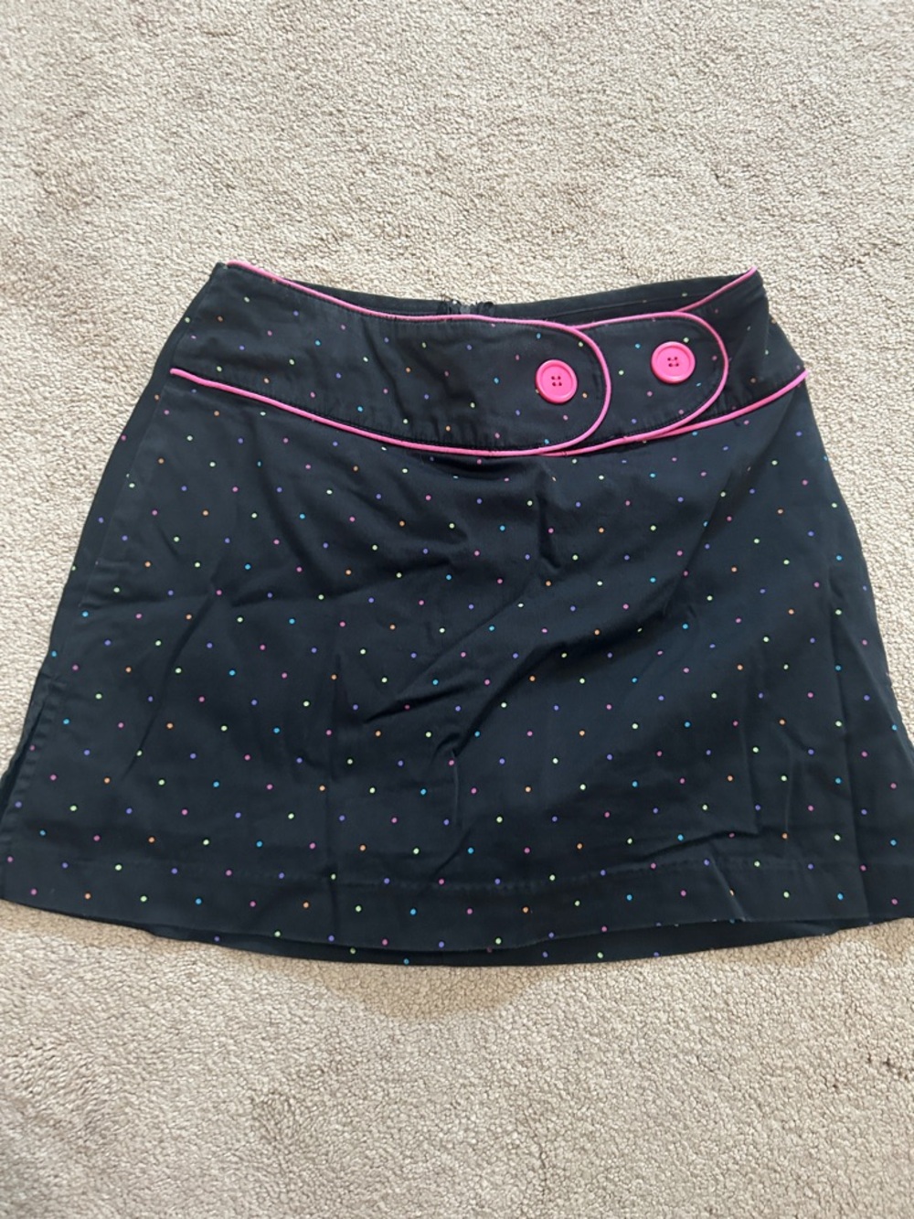 David Paul Black Polka Dot A-Line Skirt with Pink Trim